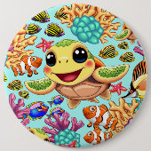 Sea Turtle Baby Happy and Süße Figur Button (Vorderseite)