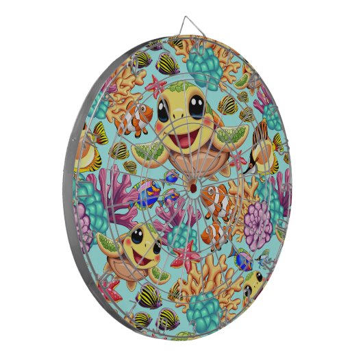 Sea Turtle Baby Happy and Süße Figur Dartscheibe (Vorderseite Links)