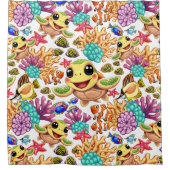 Sea Turtle Baby Happy and Süße Figur Duschvorhang (Vorderseite)