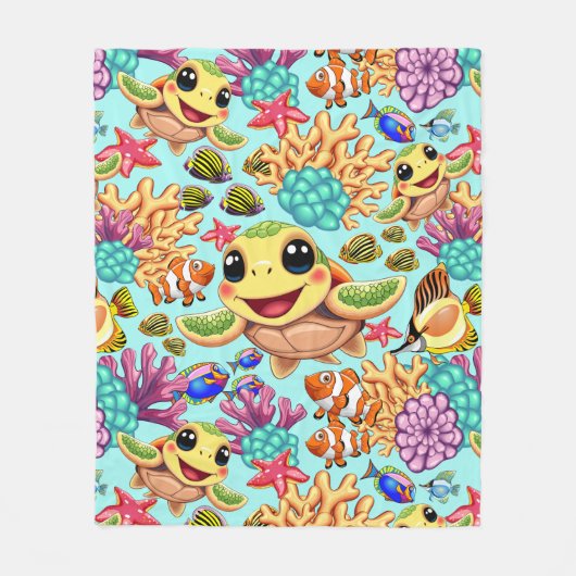 Sea Turtle Baby Happy and Süße Figur Fleecedecke (Vorderseite)