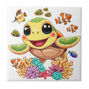 Sea Turtle Baby Happy and Süße Figur Fliese