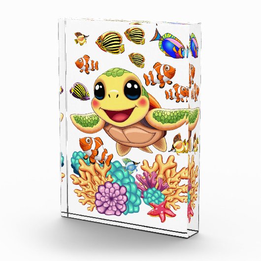 Sea Turtle Baby Happy and Süße Figur Fotoblock (Rechts)
