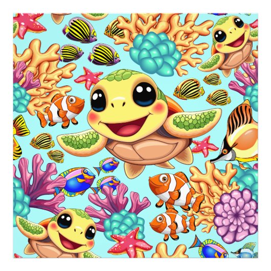 Sea Turtle Baby Happy and Süße Figur Fotodruck (Vorne)