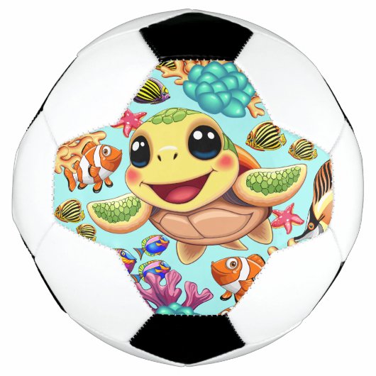 Sea Turtle Baby Happy and Süße Figur Fußball (Vorderseite)