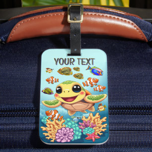 Sea Turtle Baby Happy and Süße Figur Gepäckanhänger