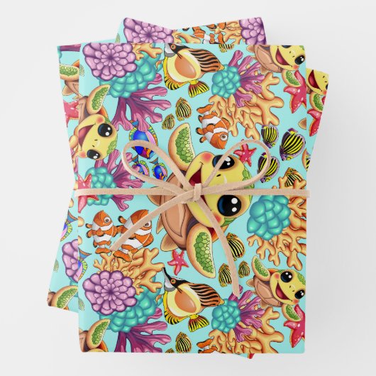 Sea Turtle Baby Happy and Süße Figur Geschenkpapier Set (Beispiel)
