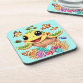 Sea Turtle Baby Happy and Süße Figur Getränkeuntersetzer (Linke Seite)