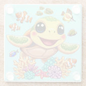 Sea Turtle Baby Happy and Süße Figur Glasuntersetzer (Rückseite)