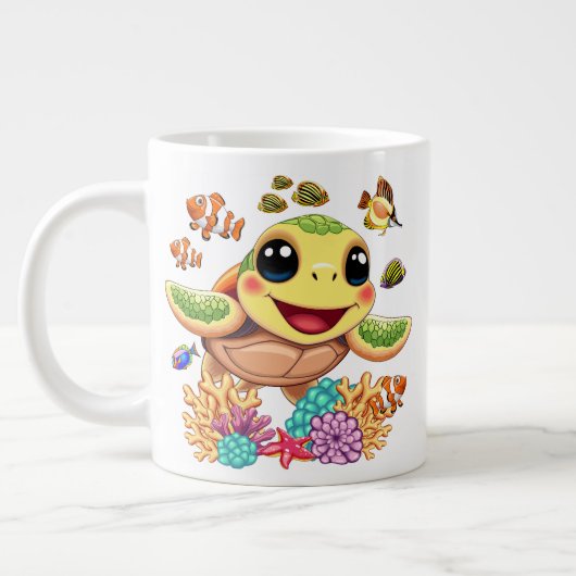 Sea Turtle Baby Happy and Süße Figur Jumbo-Tasse (Links)