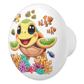 Sea Turtle Baby Happy and Süße Figur Keramikknauf (Rechts)