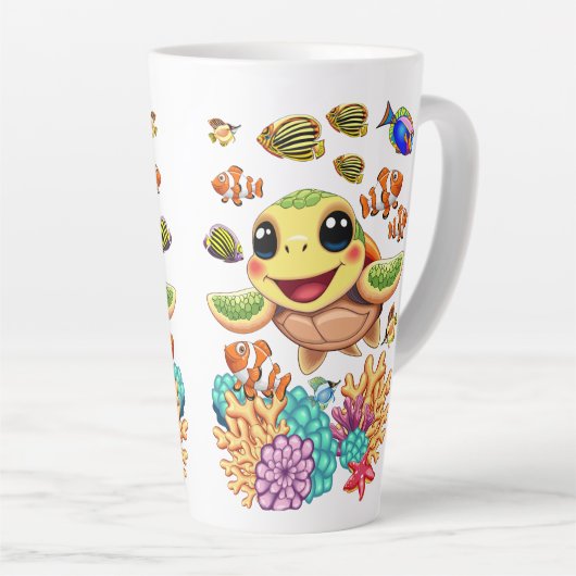 Sea Turtle Baby Happy and Süße Figur Milchtasse (Rechte Ecke)