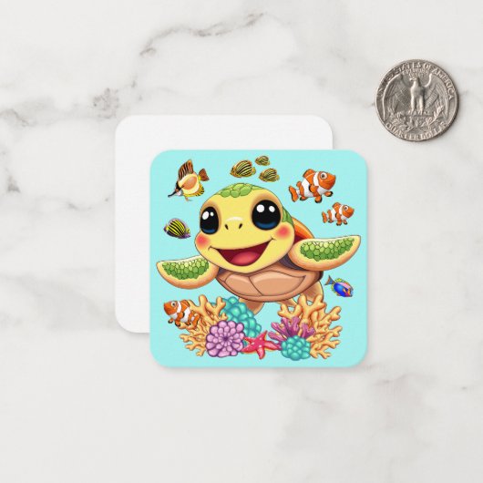 Sea Turtle Baby Happy and Süße Figur Mitteilungskarte (Vorderseite/Rückseite Beispiel)