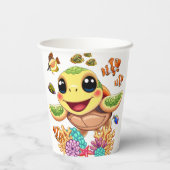 Sea Turtle Baby Happy and Süße Figur Pappbecher (Rückseite)