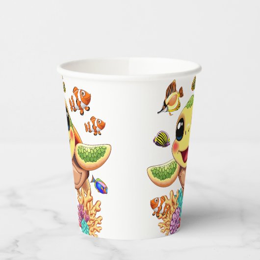 Sea Turtle Baby Happy and Süße Figur Pappbecher (Links)