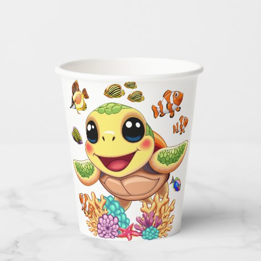 Sea Turtle Baby Happy and Süße Figur Pappbecher (Vorderseite)