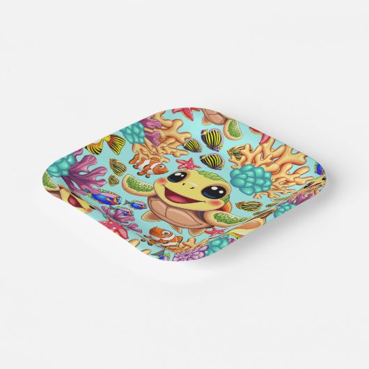 Sea Turtle Baby Happy and Süße Figur Pappteller (Gewinkelt)