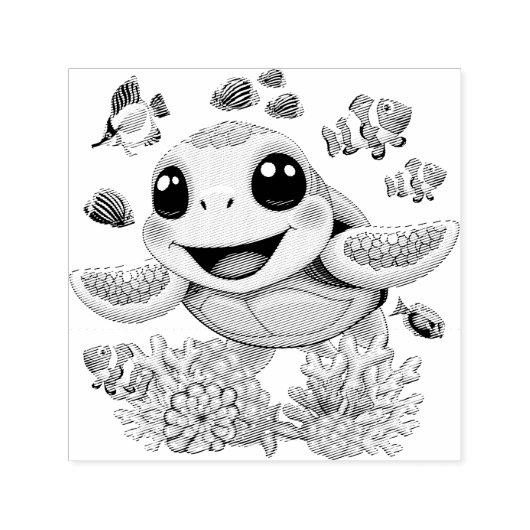 Sea Turtle Baby Happy and Süße Figur Permastempel (Design)
