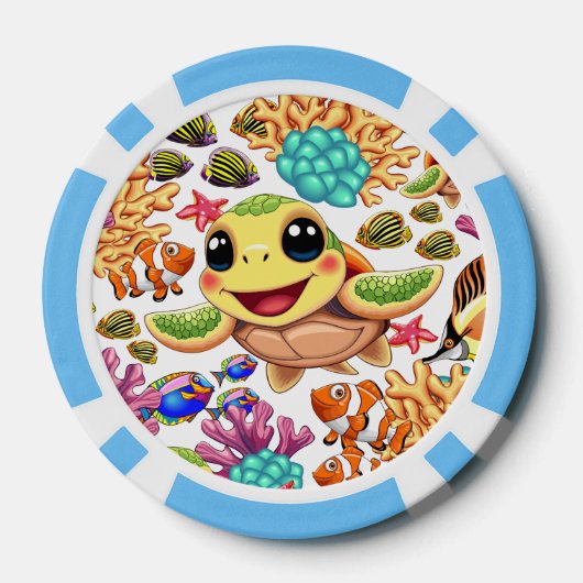 Sea Turtle Baby Happy and Süße Figur Pokerchips (Rückseite)