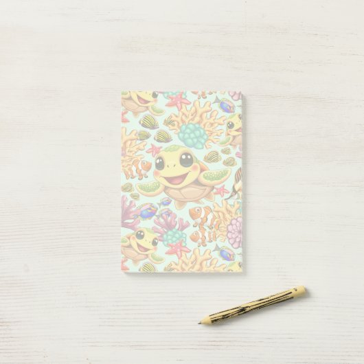 Sea Turtle Baby Happy and Süße Figur Post-it Klebezettel (Auf Schreibtisch)