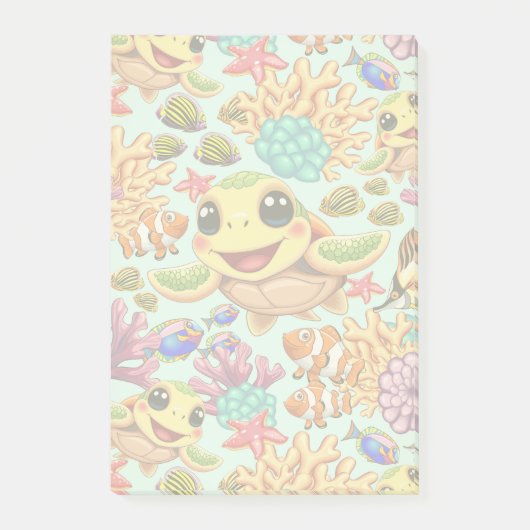 Sea Turtle Baby Happy and Süße Figur Post-it Klebezettel (Vorderseite)