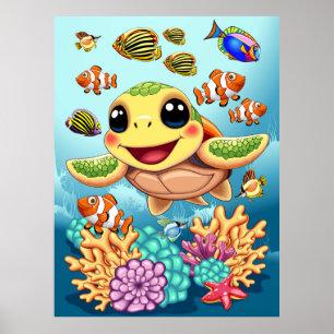 Sea Turtle Baby Happy and Süße Figur Poster