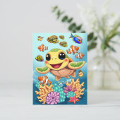 Sea Turtle Baby Happy and Süße Figur Postkarte (Stehend Vorderseite)