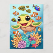Sea Turtle Baby Happy and Süße Figur Postkarte (Vorderseite)