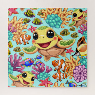 Sea Turtle Baby Happy and Süße Figur Puzzle