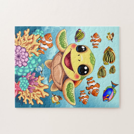 Sea Turtle Baby Happy and Süße Figur Puzzle (Horizontal)