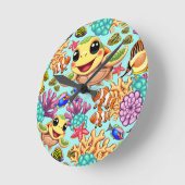 Sea Turtle Baby Happy and Süße Figur Runde Wanduhr (Winkel)