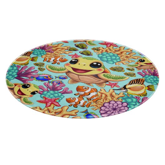 Sea Turtle Baby Happy and Süße Figur Schneidebrett (Ecke)