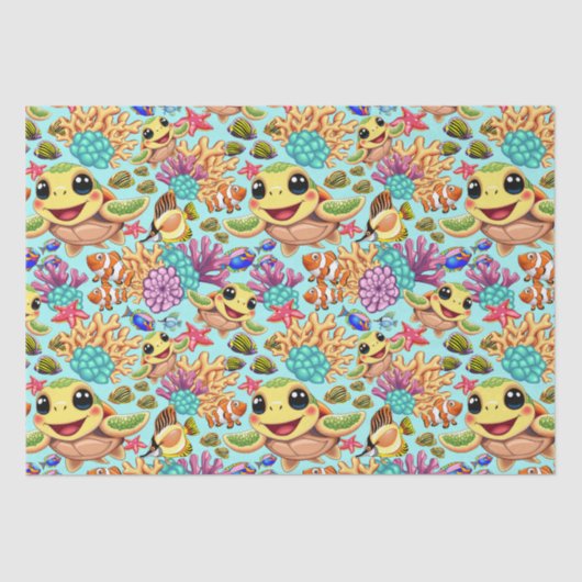 Sea Turtle Baby Happy and Süße Figur Seidenpapier (Vorderseite)