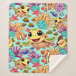 Sea Turtle Baby Happy and Süße Figur Sherpadecke
