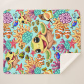 Sea Turtle Baby Happy and Süße Figur Sherpadecke (Vorderseite (Horizontal))