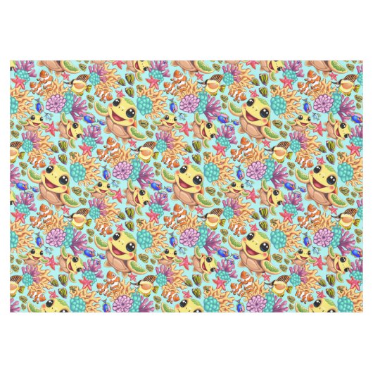 Sea Turtle Baby Happy and Süße Figur Tischdecke (Vorderseite (Horizontal))