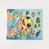 Sea Turtle Baby Happy and Süße Figur Wandteppich (Vorderseite (Horizontal))