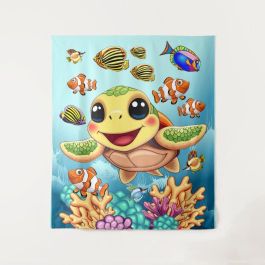 Sea Turtle Baby Happy and Süße Figur Wandteppich (Vorderseite)