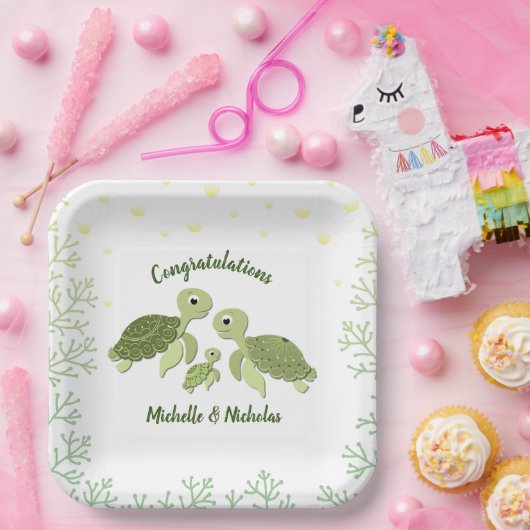 Sea Turtle Baby Shooting White Paper Tellers 9" Pappteller (Party)