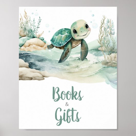 Sea Turtle Baby Shower Bücher und Geschenke Poster (Vorne)