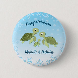 Sea Turtle Baby Shower Co-Ed Gender Neutral Button