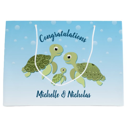Sea Turtle Baby Shower Co-Ed Gender Neutral Große Geschenktüte (Vorderseite)