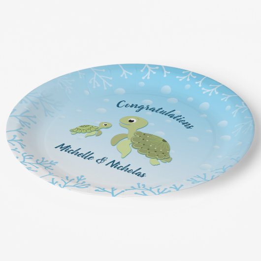 Sea Turtle Baby Shower Co-Ed Gender Neutral Pappteller (Schrägansicht)