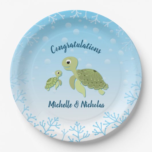 Sea Turtle Baby Shower Co-Ed Gender Neutral Pappteller (Vorderseite)