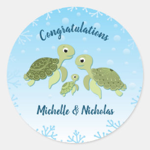 Sea Turtle Baby Shower Co-Ed Gender Neutral Runder Aufkleber
