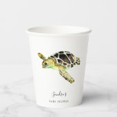 Sea Turtle Baby Shower Wasserfarbe Minimal Pappbecher (Rückseite)