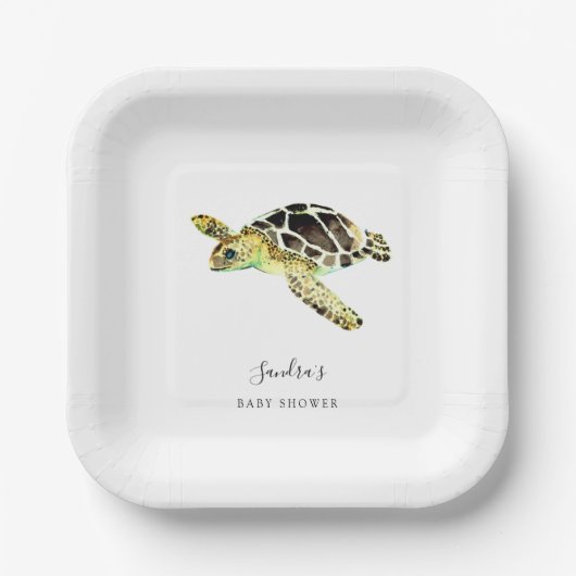 Sea Turtle Baby Shower Wasserfarbe Minimal Pappteller (Vorderseite)