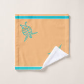 Sea Turtle Bad Peach Aquamarin Blue White Badhandtuch Set (Waschlappen)