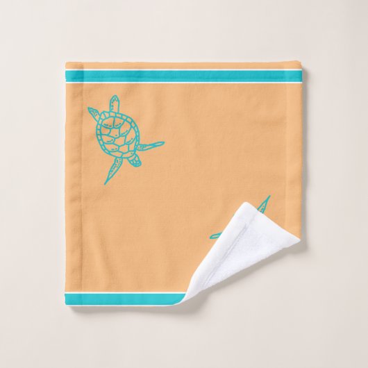 Sea Turtle Bad Peach Aquamarin Blue White Badhandtuch Set (Waschlappen)