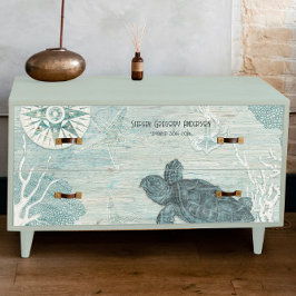 Sea Turtle Beach Blue White Wood Decoupage Name Seidenpapier