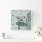 Sea Turtle Beach House Driftwood Coastore Quadratische Wanduhr (Zuhause)